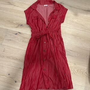 LuLaRoe Stacie Red Midi Dress with Button Detail